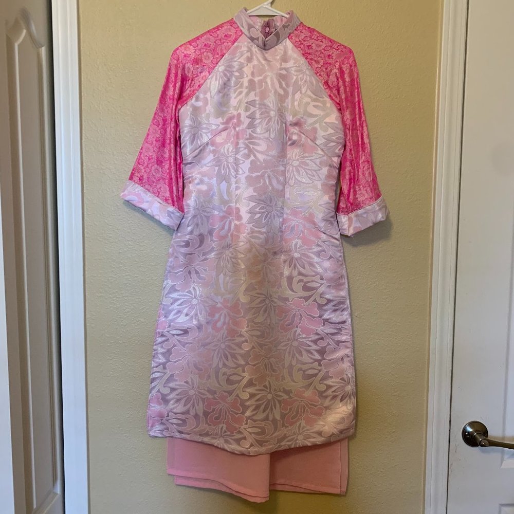 Two Tone Ao Dai Cach Tan Vietnamese "Ao Dai" Custom Design Size S Like New